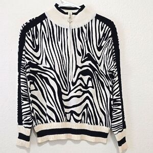 Central Park West Black and White Cowl Neck Sweater xs
